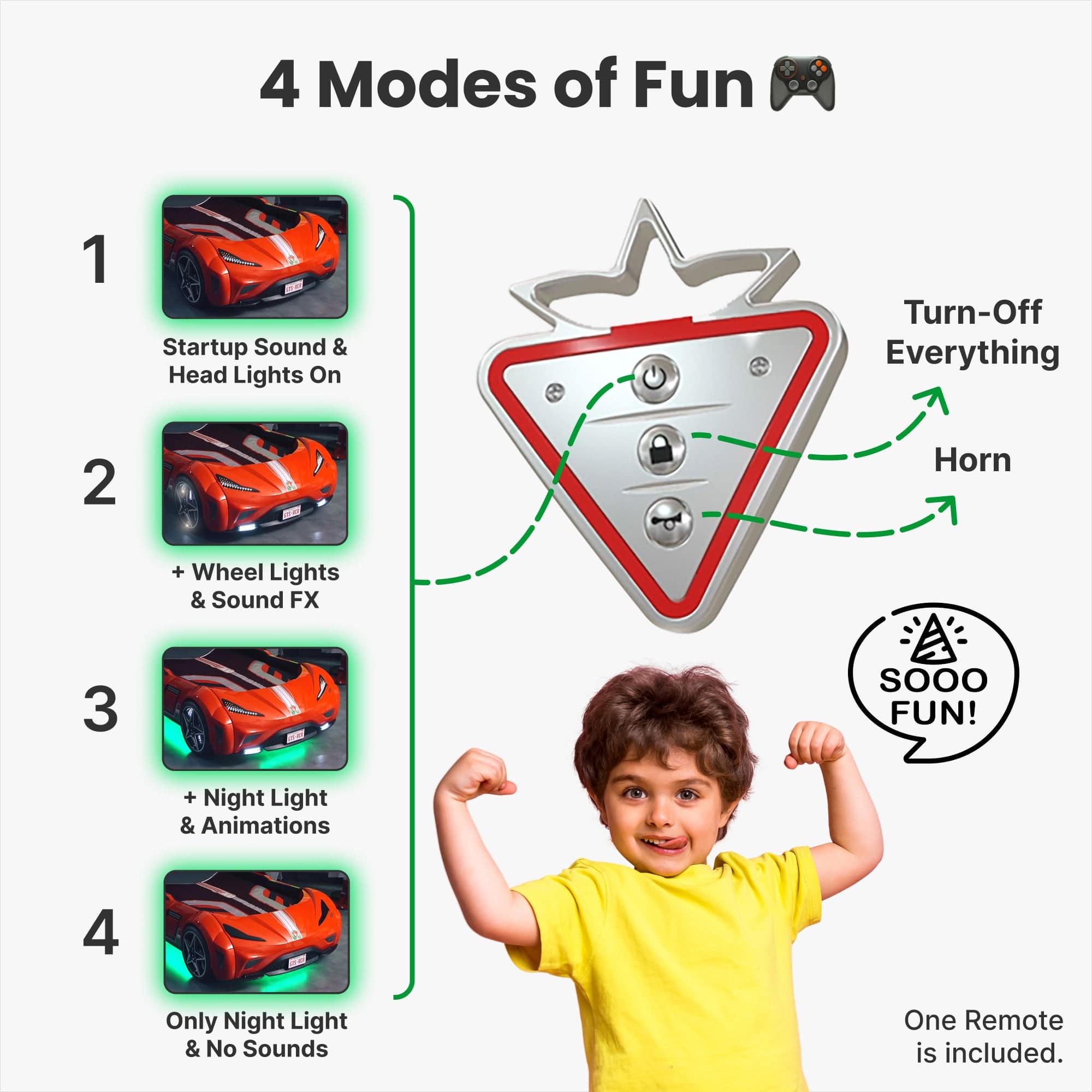 GTS EV Red Twin Race Car Bed | Remote Control, Night Light, Sounds & Padded Headboard