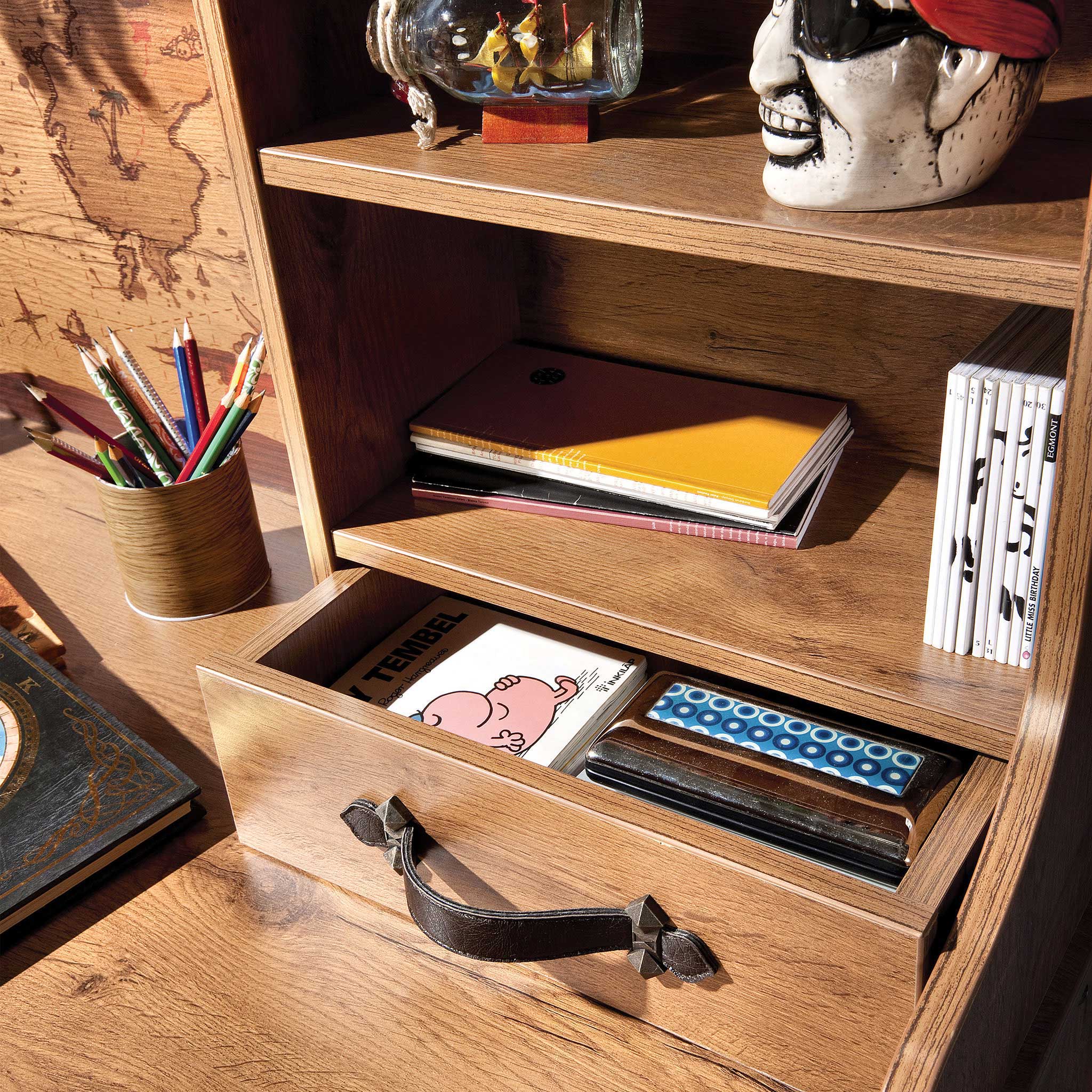 Pirate Study Desk & Hutch with Shelves and Cabinets