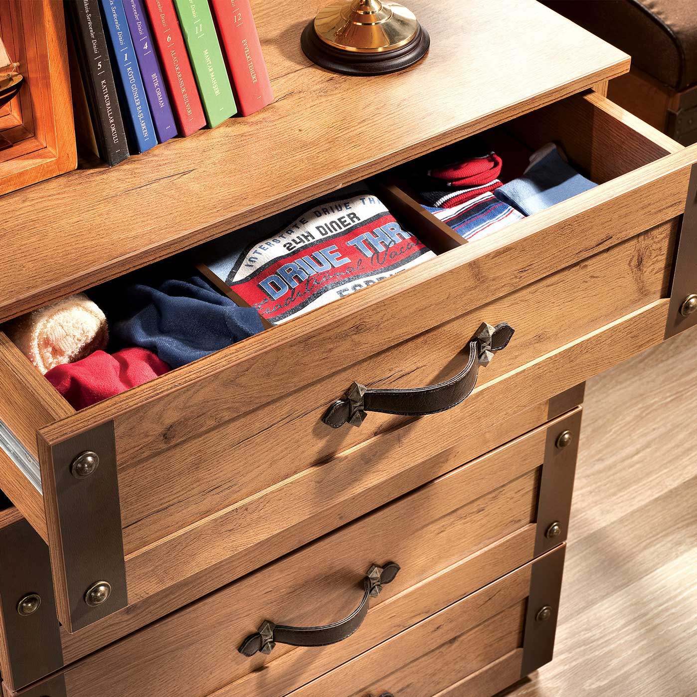 Pirate 4 Drawer Chest Dresser with Partitioned Top Drawer