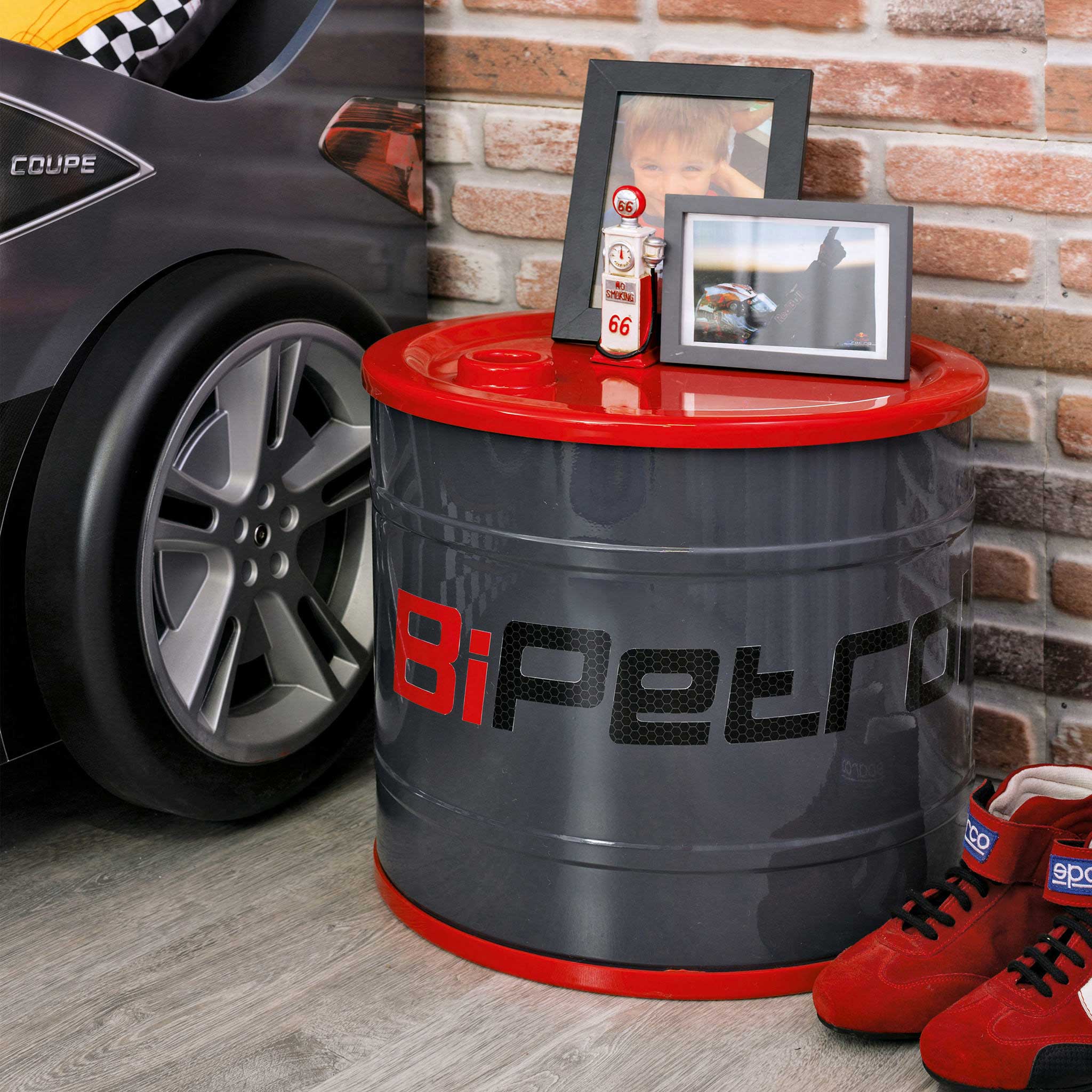 GTS Barrel Metal Nightstand and Toy Box with Plastic Lid