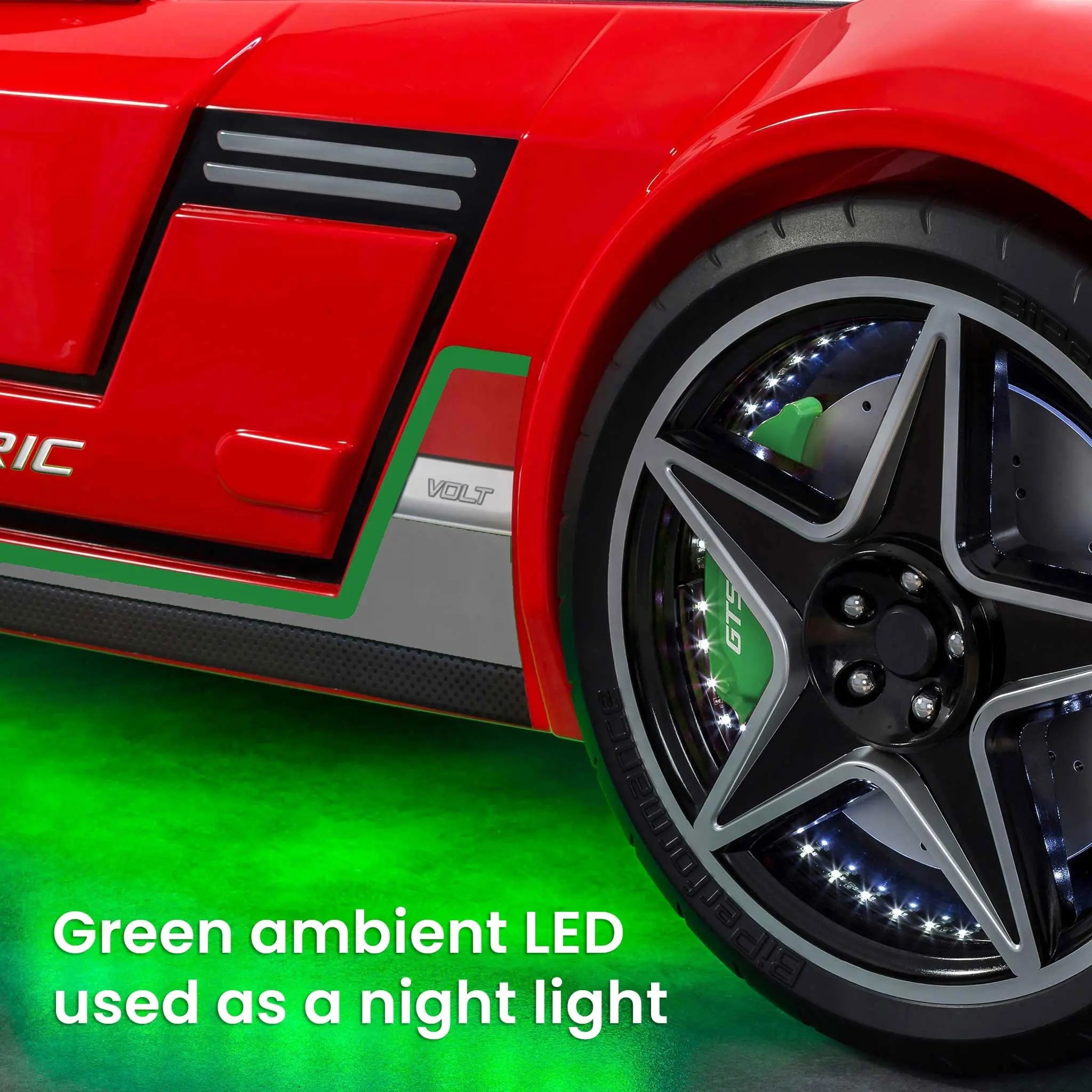 GTS EV Red Twin-Size Race Car Bed, Remote Control, LED Lights, EV Sound FX, Vegan Leather Interior, License Plate