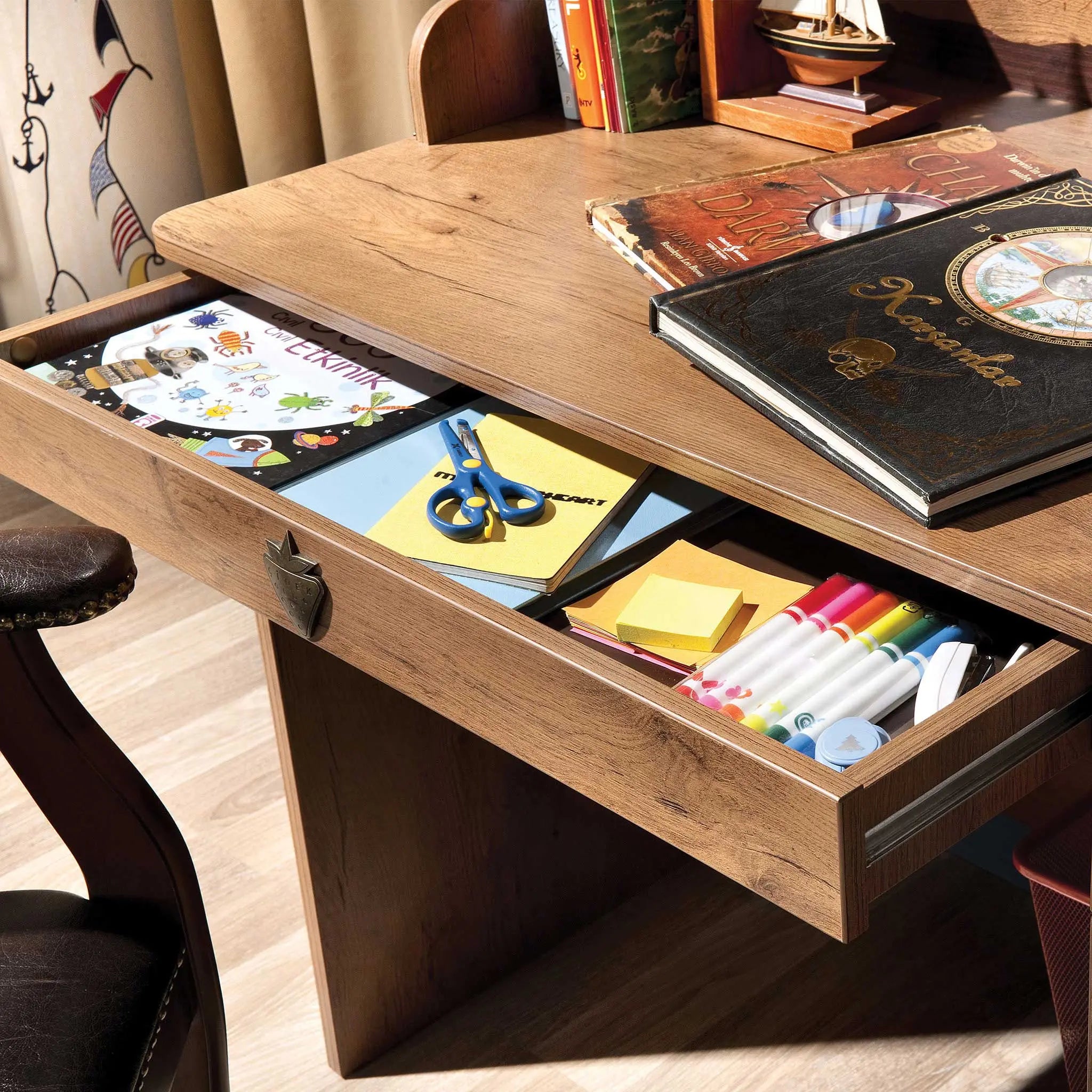 Pirate Study Desk & Hutch with Shelves and Cabinets