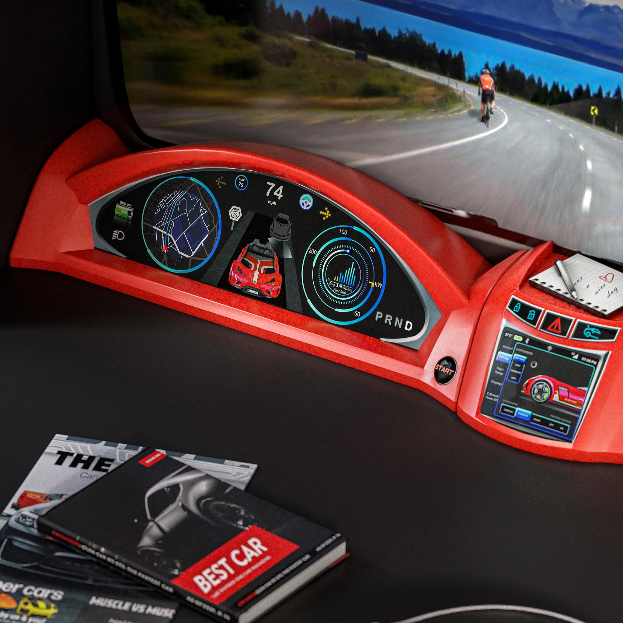 GTS EV Study Desk & Hutch with Cabinet, Car Dashboard Design