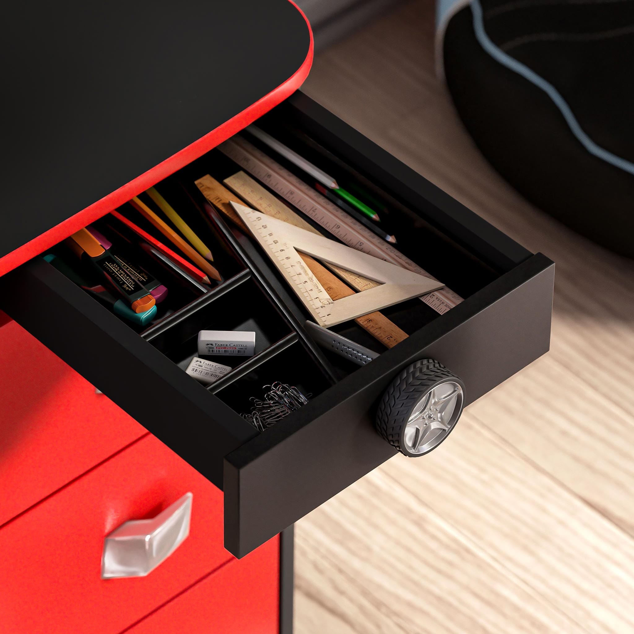 GTS EV Study Desk & Hutch with Cabinet, Car Dashboard Design